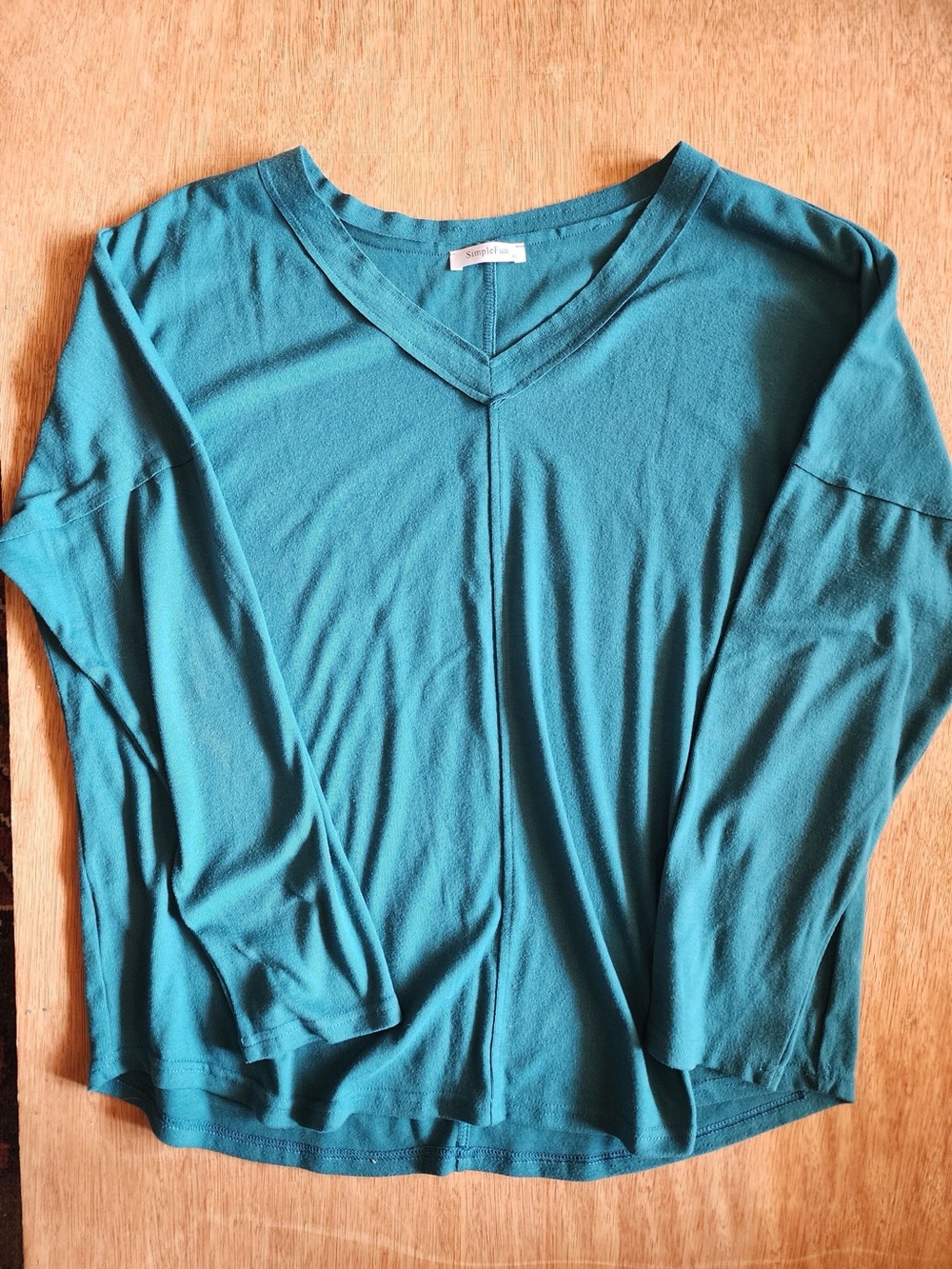 SimpleFun Teal V-Neck Drop Shoulder Long Sleeve Top - Size XL